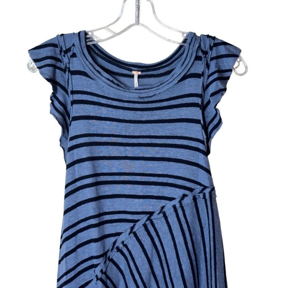 Free People Blue Striped Tunic Dress Between the Lines XS Flutter Ruffles Linen - Picture 12 of 16